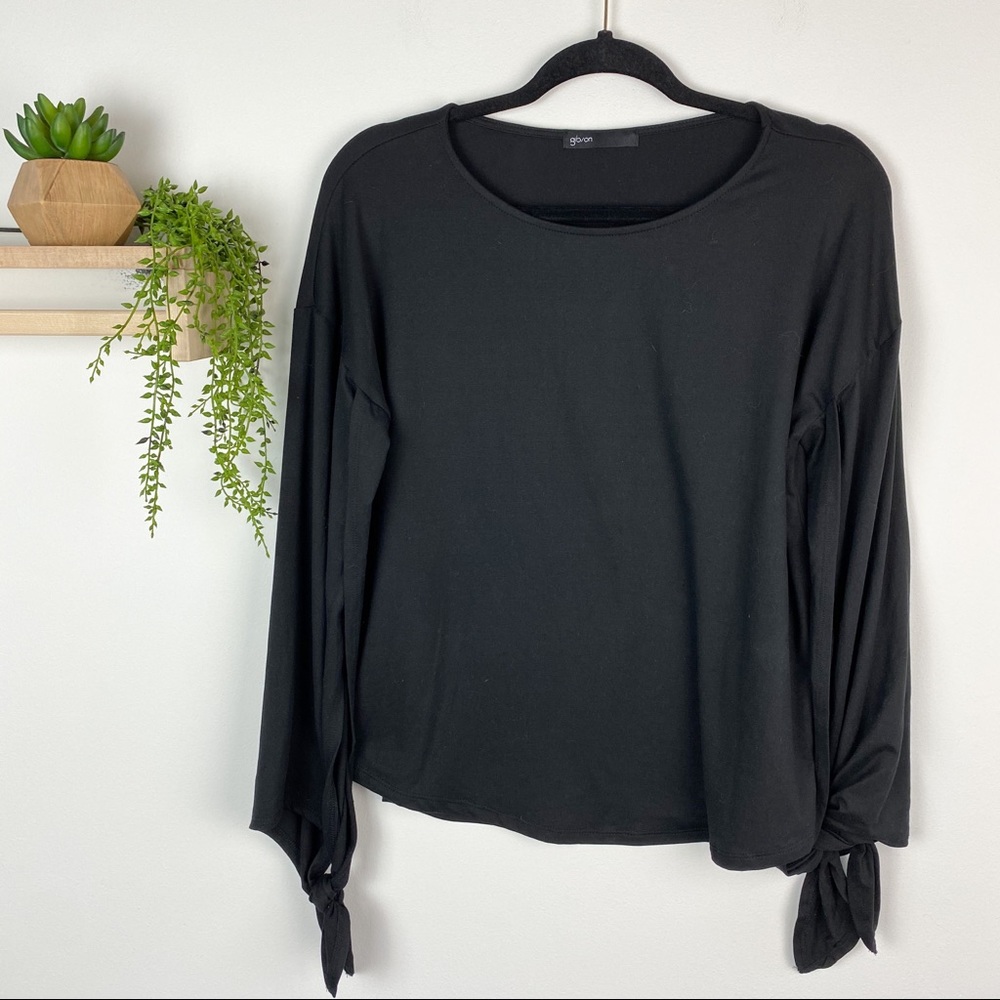 Gibson black long sleeve top size small tie sleeve